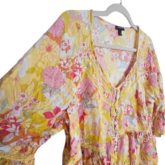 Torrid Top Floral Blouse Women 1X Yellow Bell Sleeve Blouse Embroidered Blouse - Picture 5 of 9